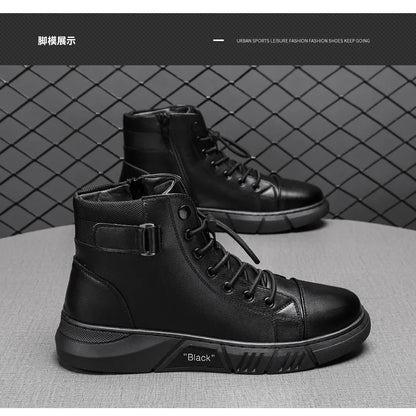 Men Boots Leather Casual Platform Boots Zipper British Style Autumn Winter Fashion Comfortable Mens Shoes Ankle Botas De Hombre
