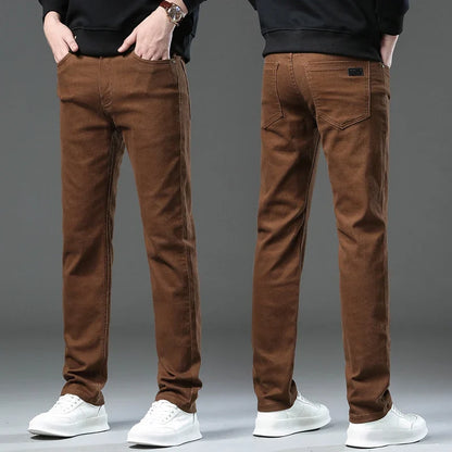 Men’s Korean Style Slim Straight Jeans Spring Cotton Stretch Denim Pants Comfort Fitted Casual Fashion Soft Male Daily Trousers