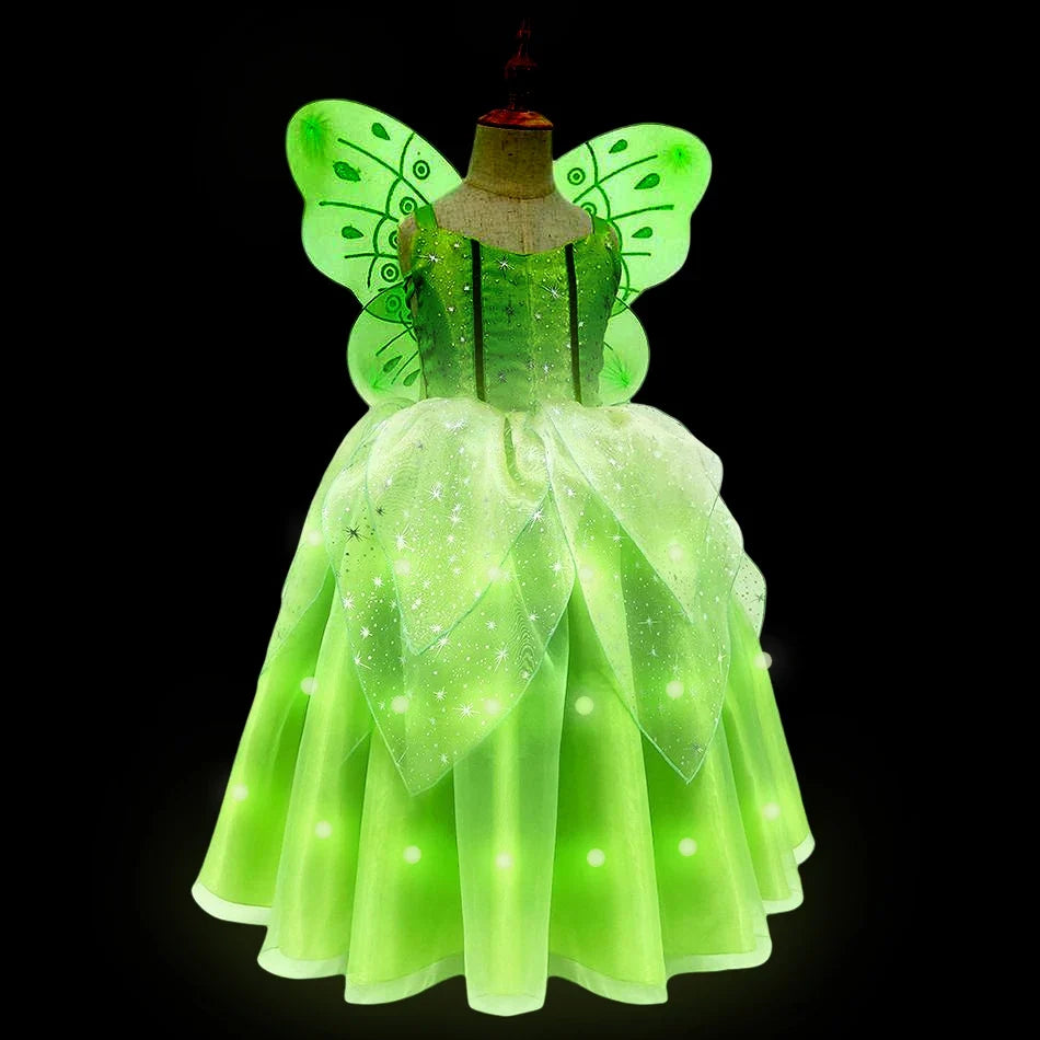 Children LED Light Up Dress Girls Kids Purple Green Cosplay Costume Carnival Birthday Party Clothes Halloween Costume Prom Gown