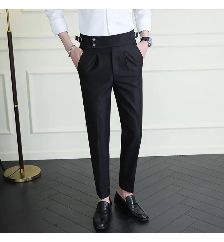 High Quality Italian Style High-waisted Suit Pants Fashion Neapolitan Men's Slim Fit Business Office Social Wedding Trousers