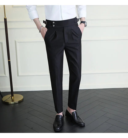 High Quality Italian Style High-waisted Suit Pants Fashion Neapolitan Men's Slim Fit Business Office Social Wedding Trousers