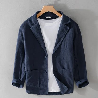 Y803 Spring Autumn Good Quality Linen Blazer For Men Business Casual Solid Color Simple Double Buttons Thin Male Suits Jackets