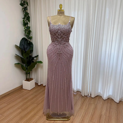 Luxury Beaded Mermaid Evening Dress Spaghetti Strap Detachable Overlay Formal Prom Wedding Party Gown Customized