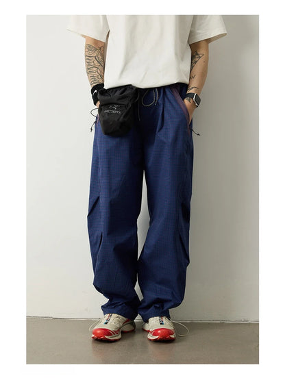 Unisex Lightweight Parachute Pants Spring Summer Outdoor Hiking Plaid Patchwork Color Block Loose Fit Casual Streetwear Trendy