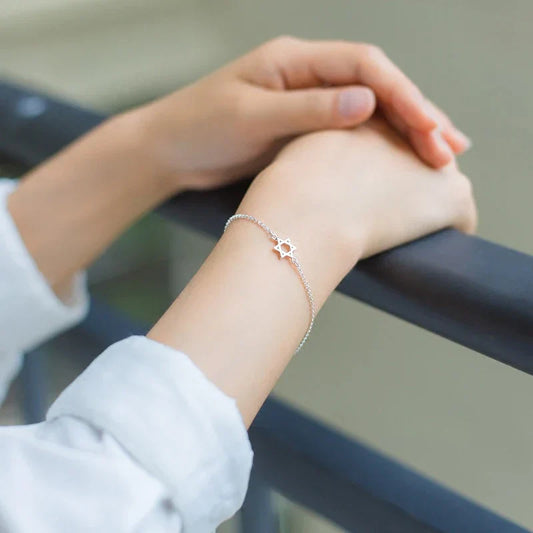 Mode Véritable Bracelet simple chaîne hexagramme et étoile en argent sterling 925 pour femme Accessoires de bijoux fins en argent 925