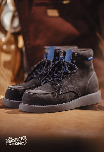 Maden Men's Vintage Brown Cow Suede Work Boots Chunky Sole Lace-Up High Top Thermal Combat Boots for Autumn and Winter Shoes
