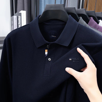 100% Cotton Luxury Quality Men's Polo Shirt Turtle Back Letter Embroid Long Sleeve Autumn Lapel T-Shirt Business Menswear