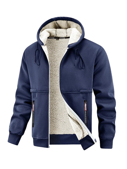 European Winter New Lamb Fleece Thick Coat Men's Outdoor Sports and Leisure Thick Hooded Jacket Top