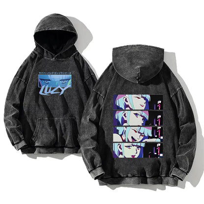 Anime Cyberpunk: Edgerunners Washed Hoodies Printed Casual Men Contains Cotton High Quality Fashion Loose Pullover Unisex