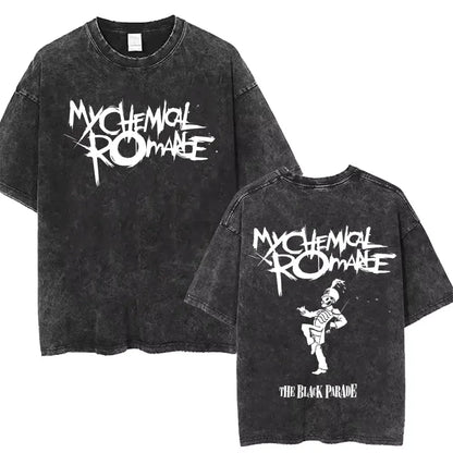 Rock Band My Chemical Romance men's Retro cotton Washed Tshirt man Women's oversized Y2K Punk Distressed‌ Tee Casual streetwear