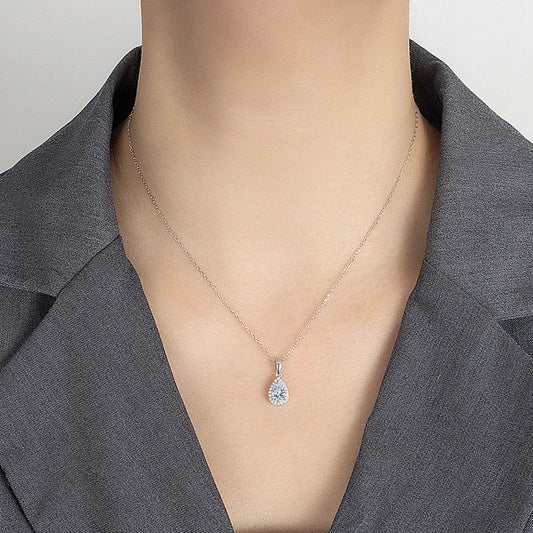 1CT Pear Cut Moissanite Necklace for Women S925 Pure Silver Sparkling Diamond Pendant Luxury Jewelry Party Gift