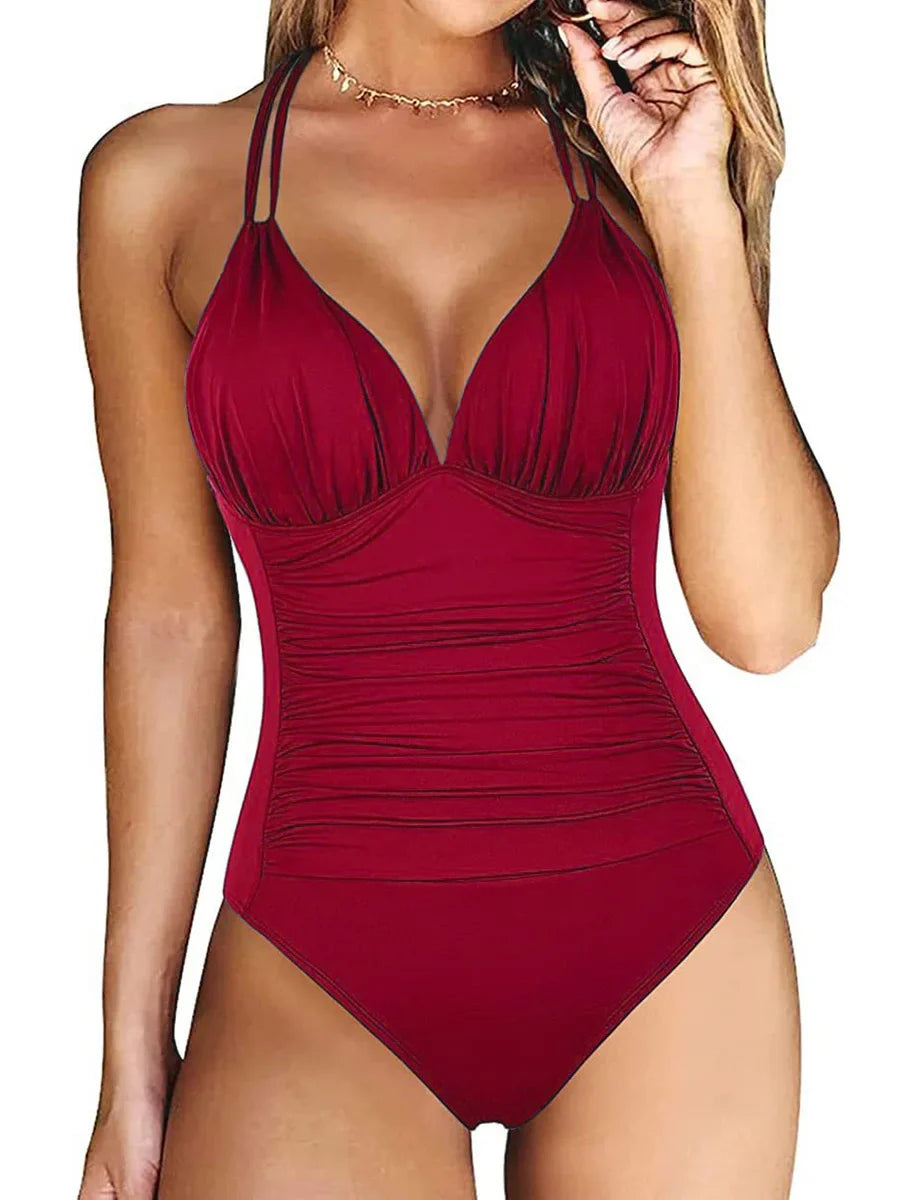 Ruched Wrinkled One Piece Swimsuit Women Swimwear Female Monokini Backless Swimsuits 2025 Bathing Suit Swim Beach Wear Bodysuit