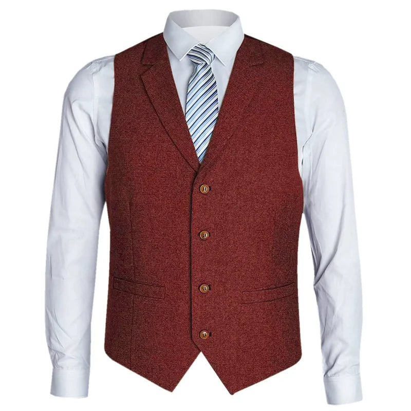 Men Vest Black Herringbone Single Button With Lapel Waistcoat For Birthday Wedding Business Banquet Work Men Suit Vest