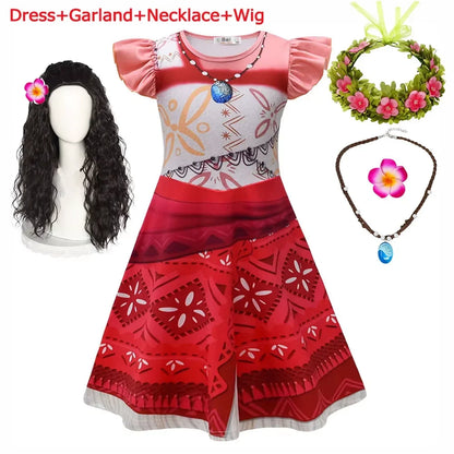 Summer Moana Princess Dress 3D Print Casual Frock for Little Girls Role Play Wonderland Trip New Vaiana Costume Gown 2-10Yrs
