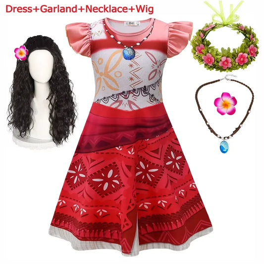 Summer Moana Princess Dress 3D Print Casual Frock for Little Girls Role Play Wonderland Trip New Vaiana Costume Gown 2-10Yrs