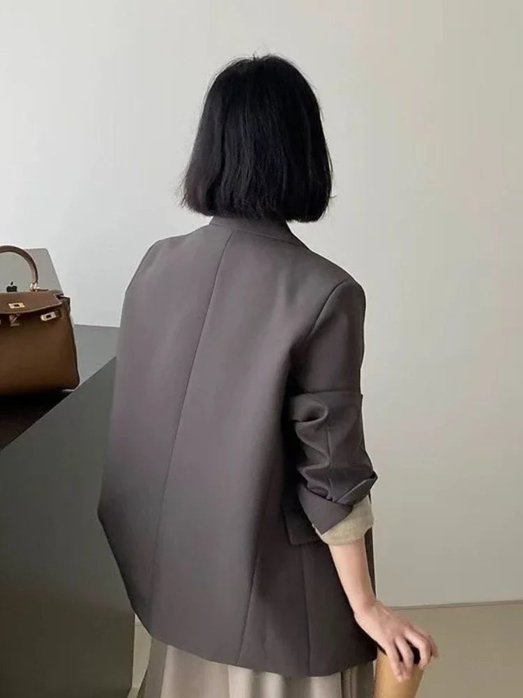 Spring Women Blazer Office Lady New Suits Female Vintage Breasted Jacket Casual Pockets Women's Suits Coat Blazers Suits