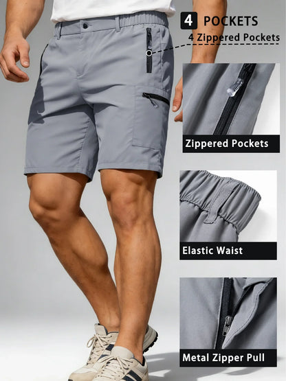 Men's Casual Shorts Business Social Quick Dry Shorts Breathable Relaxed with Zip Pocket Design Solid Color Shorts Streetwear