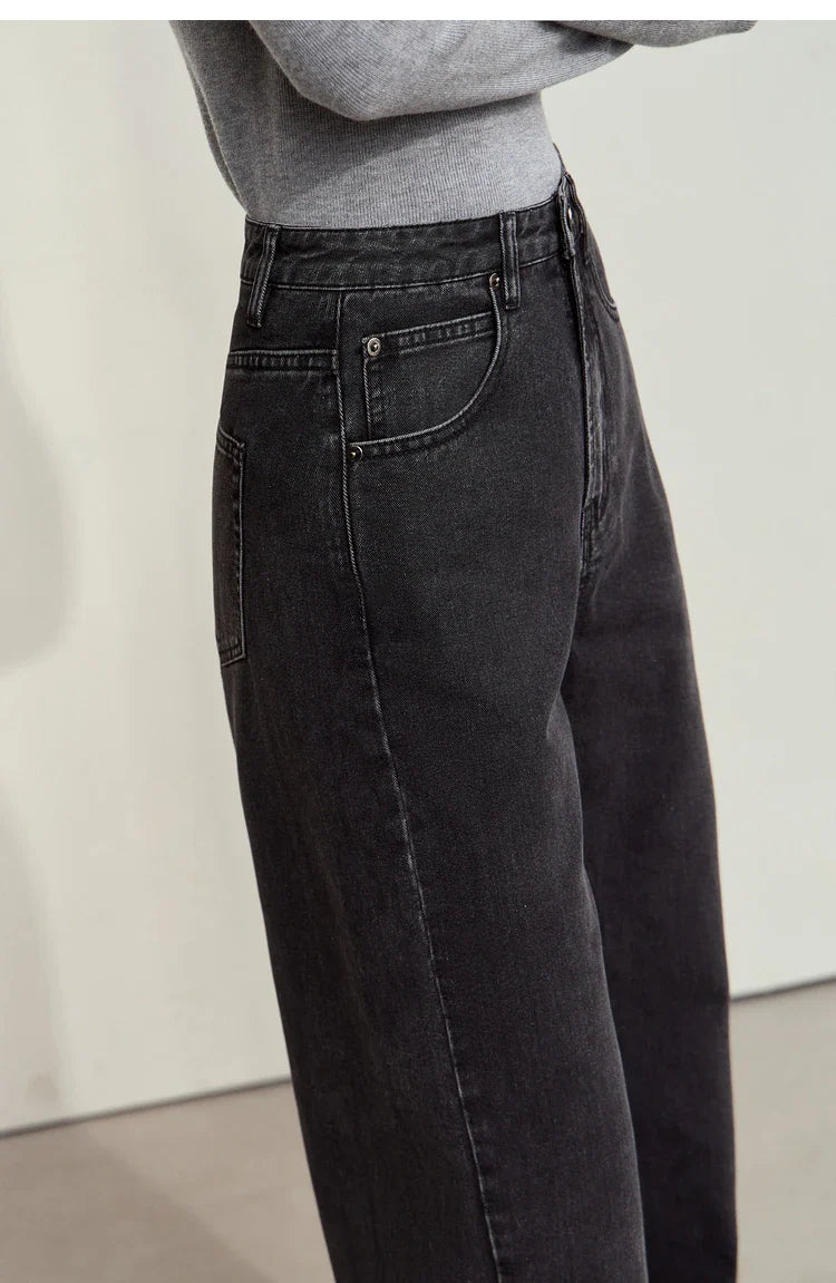 Minimalism Women's Jeans 2024 Autumn New Casual Cotton Denim Pants Retro Trendy Loose Straight Wide-leg Trousers 12443249