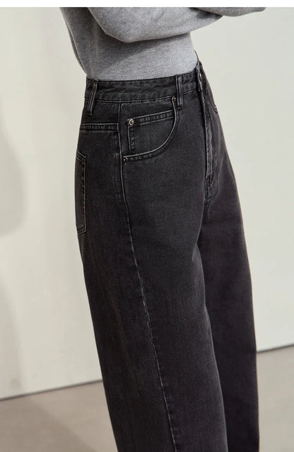 Minimalism Women's Jeans 2024 Autumn New Casual Cotton Denim Pants Retro Trendy Loose Straight Wide-leg Trousers 12443249