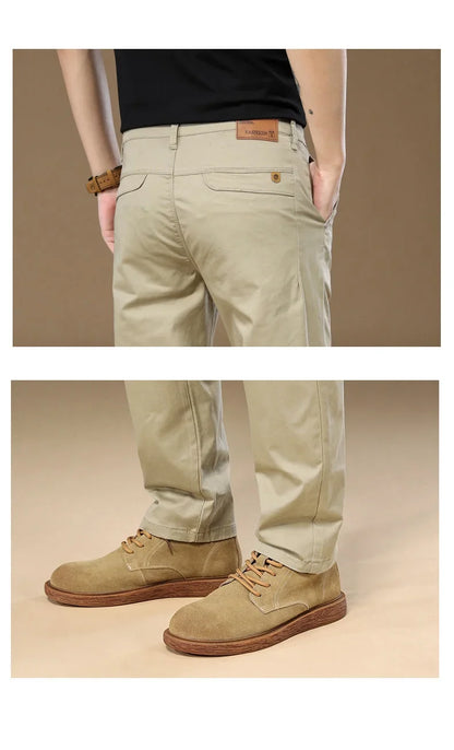 97% Cotton Cargo Style Casual Pants Men's Splicing Straight Fashion Elastic Business Trousers Spring Autumn Male Clothes Pants