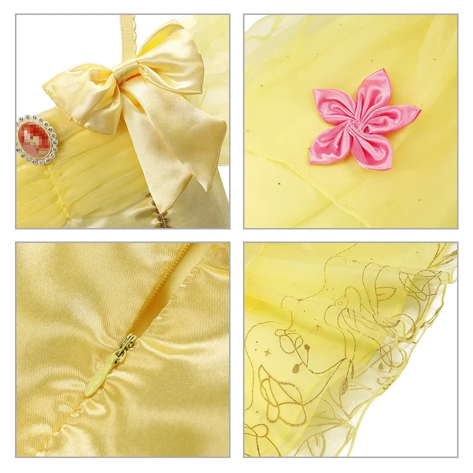 Muababy Princess Dress for Girls Aurora Belle Elsa Jasmine Cosplay Costume Party Halloween Carnival Outfit Kids 2-8Y Vestido