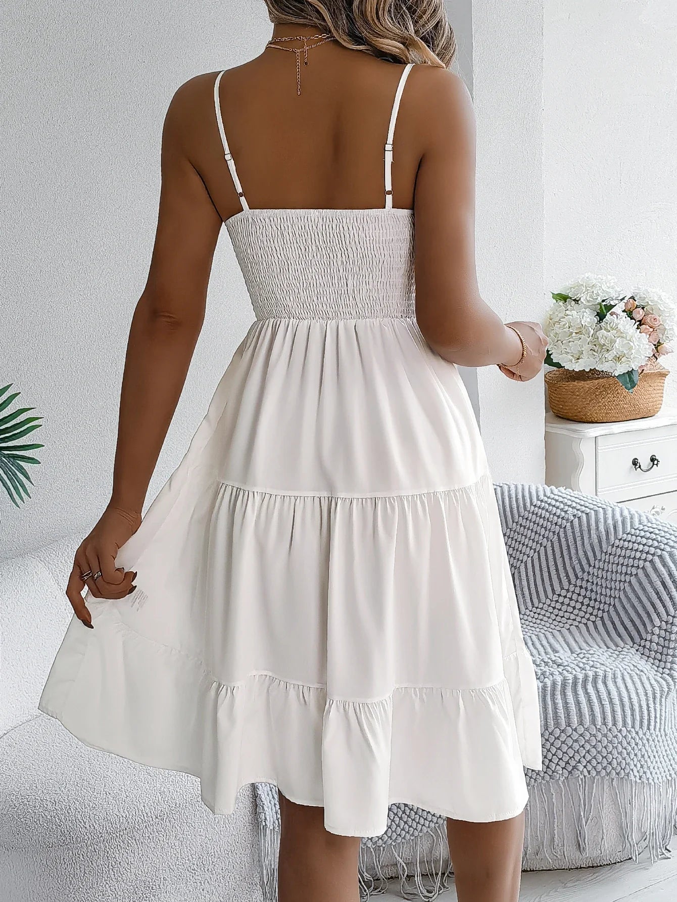 Casual Vacation Ruffled Camisole Dress Spring Summer Women's Solid Dresses for 2026 Valentine's Day Woman Clothing Pink Blue