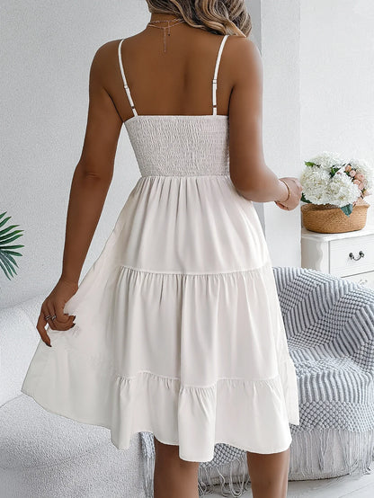 Casual Vacation Ruffled Camisole Dress Spring Summer Women's Solid Dresses for 2026 Valentine's Day Woman Clothing Pink Blue