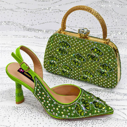2025 Women’s Purple High Heel Party Shoes and Rhinestone Handbag Set - Italian Design Wedding Style
