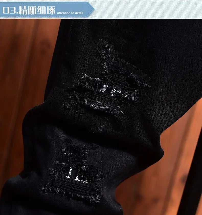 2025 Jeans Men's Spring Autumn Versatile Korean Black Elastic Slim Small Feet Zipper Pants Autumn Cowboy Man Pants Design Jeans