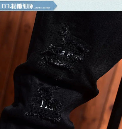 2025 Jeans Men's Spring Autumn Versatile Korean Black Elastic Slim Small Feet Zipper Pants Autumn Cowboy Man Pants Design Jeans