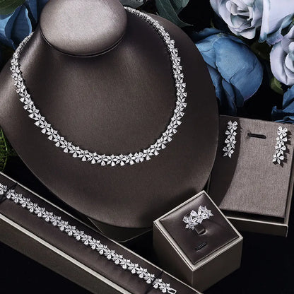 2023 new four-piece cubic zirconia bridal jewelry set women's party, luxury Dubai crystal wedding hot sale in Central Asia