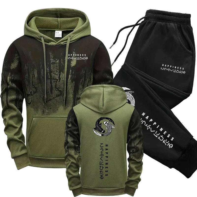 Japanese Fashion Men's Tracksuit Hoodies Sweatpants 2 Piece Set Fall&winter Daily Casual Sporty Jogging Suit Urban Trend Outfits
