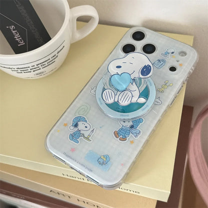 Ins Plaid Kawaii Snoopy Magnetic Phone Case for iPhone 17 Pro 13 14 15 16 Pro Max Cover With Magsafe Stand Cute Shockproof Funda