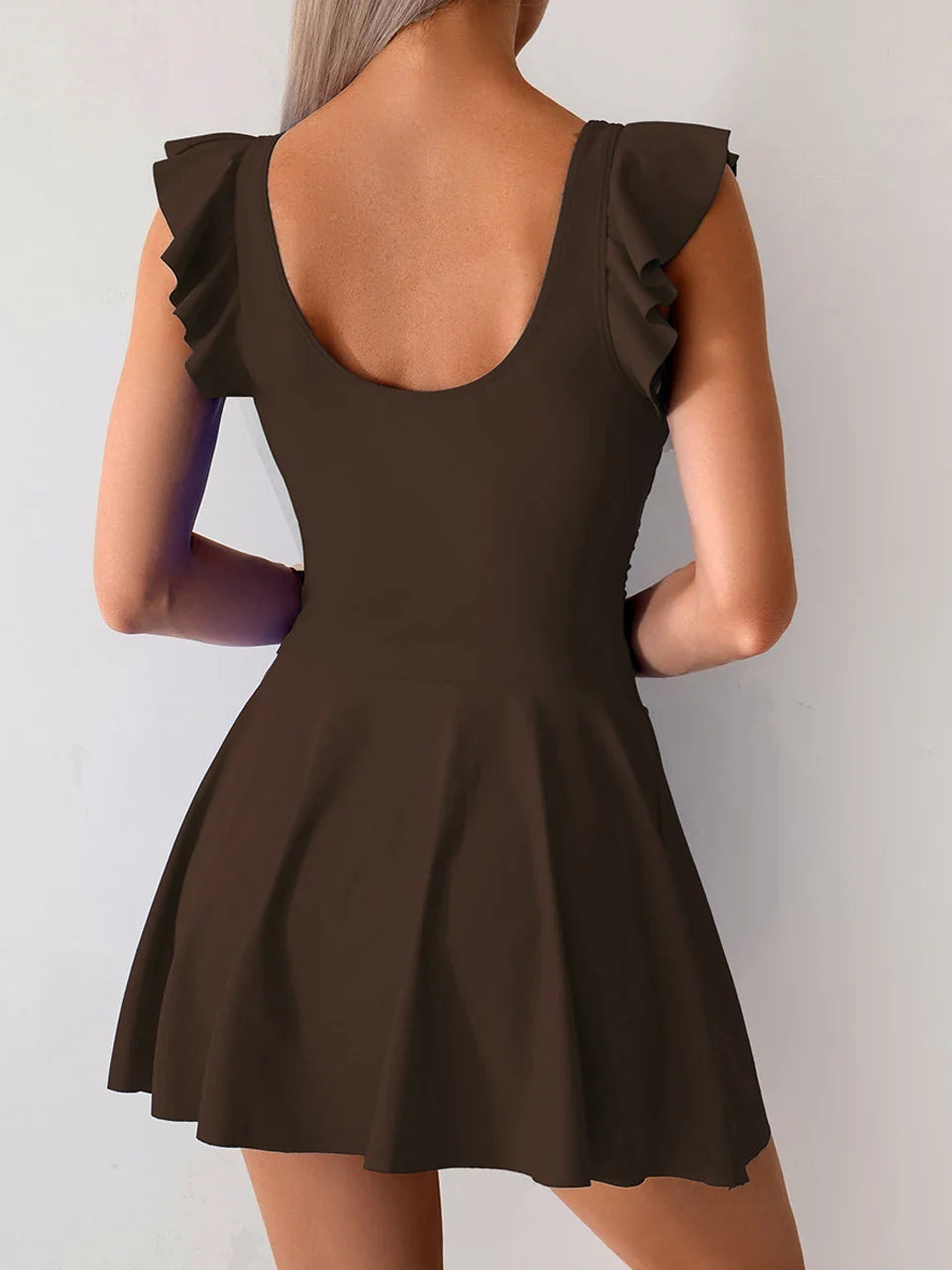 2026 Ruffle Sleeve One Piece U Neck Swimsuit Women Solid Beach Dress Swimwear Female Bathers Swimming Bathing Bodysuit Summer
