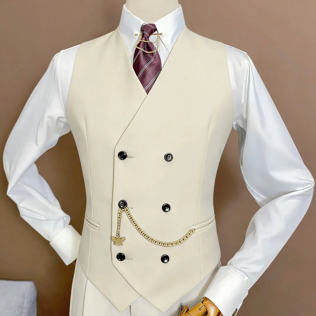 Men Vest Black Double Button V Neck Solid Waistcoat For Wedding Birthday Banquet Party Office Business Work Daily Men Suit Vest