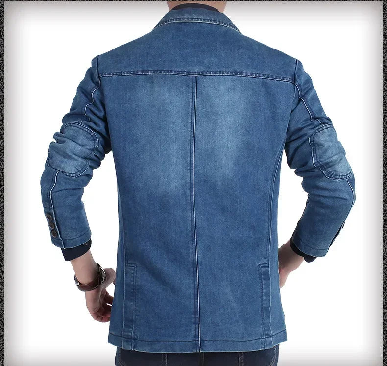 Blazer Men's Fashion Gentleman Business Retro Versatile Trendy Wedding Professional Casual Solid-color Host Cotton Denim Blazer