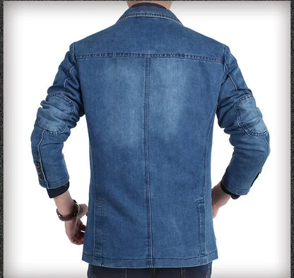 Blazer Men's Fashion Gentleman Business Retro Versatile Trendy Wedding Professional Casual Solid-color Host Cotton Denim Blazer