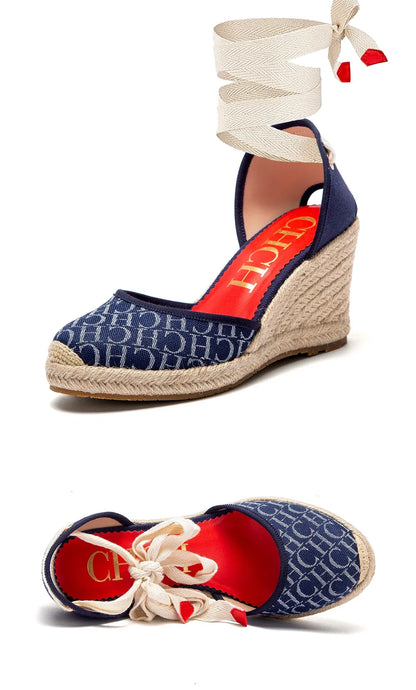 Women's Shoes CARACAS CANVAS WEDGES Luxury Brand Heeled Sandals Straw Fabric Casual shoeses