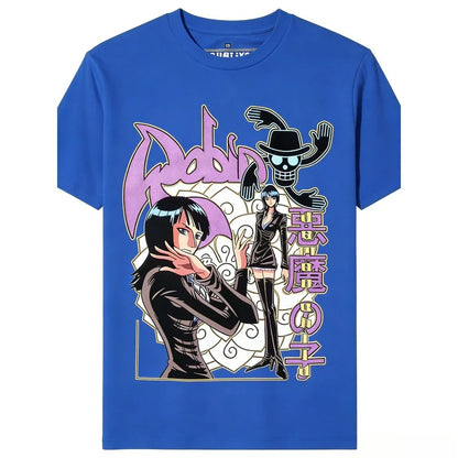 One Piece Nico Robin Unisex Pure Cotton T-shirt 2026 Summer Hot Anime Print American Loose Casual Parent-child Short Sleeved Top