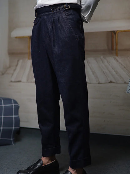 Gurkha men's vintage denim denim pants Europe and the United States Slim Western pants Tibetan nine-minute pants