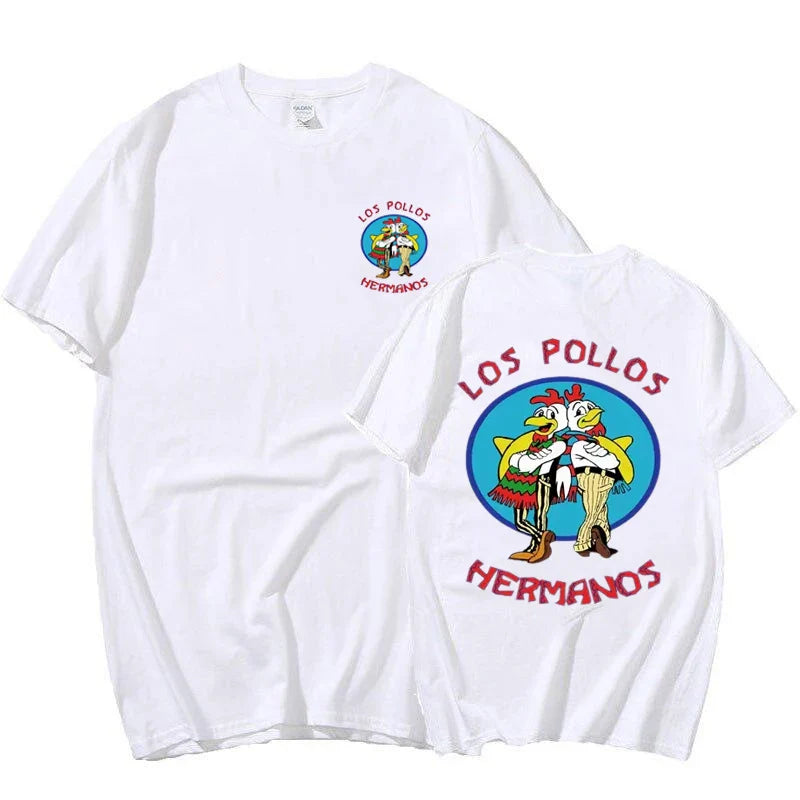 TV Series Breaking Bad Los Pollos Hermanos Double Sided Print T Shirts Funny Chicken Brothers Men's Women's T-shirt Streetwear