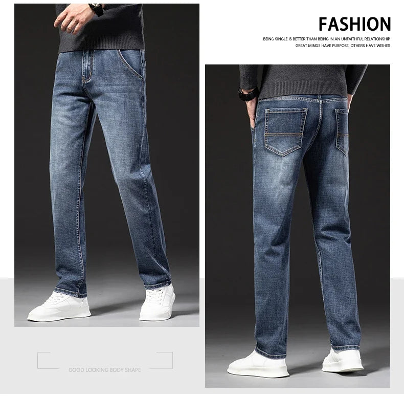 New Spring Summer Plus Size 40 42 44 Men Straight Loose Jeans Business Fashion Denim Stretch Pants Male Brand Trousers