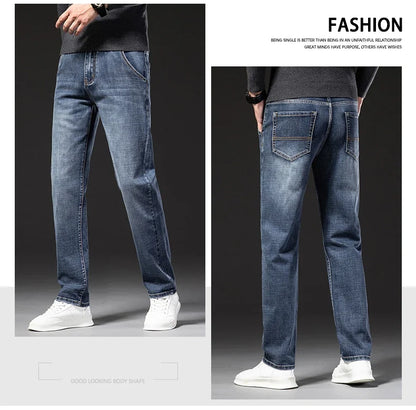 New Spring Summer Plus Size 40 42 44 Men Straight Loose Jeans Business Fashion Denim Stretch Pants Male Brand Trousers