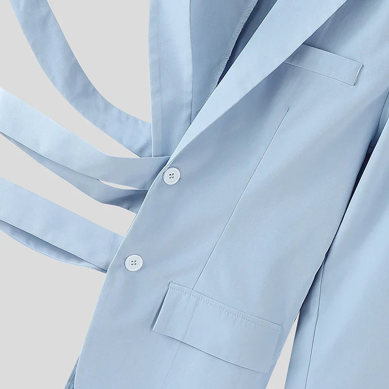 Men Irregular Blazer Lapel One-shoulder Long Sleeve Button Hollow Out Casual Suit Men Streetwear 2025 Fashion Thin Coats
