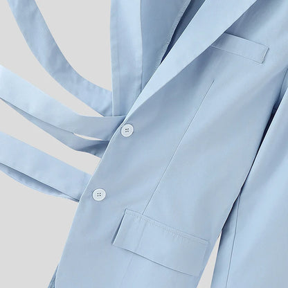 Men Irregular Blazer Lapel One-shoulder Long Sleeve Button Hollow Out Casual Suit Men Streetwear 2025 Fashion Thin Coats