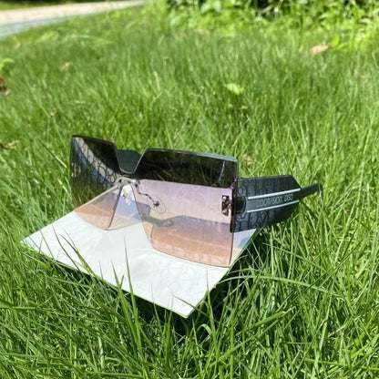 New Fashion Rimless Sunglasses Women Large Frame One Piece Sun Glasses Ladies Luxury Letter Coated Eyewears Gafas De Sol UV400