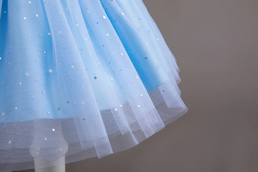 Summer Girls' New Bow Sequin Flying Sleeves Mesh Fluffy Skirt Piano Competition School Graduation Ceremony Dress