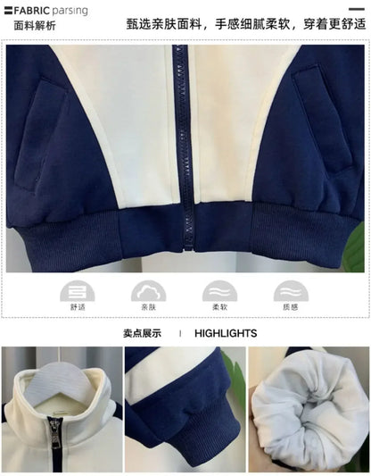 Children's Cotton Clothing Set Spring Autumn New Boys Girls Thick Casual Zipper Jackets and Pants 2-piece Set Korean Sportswear