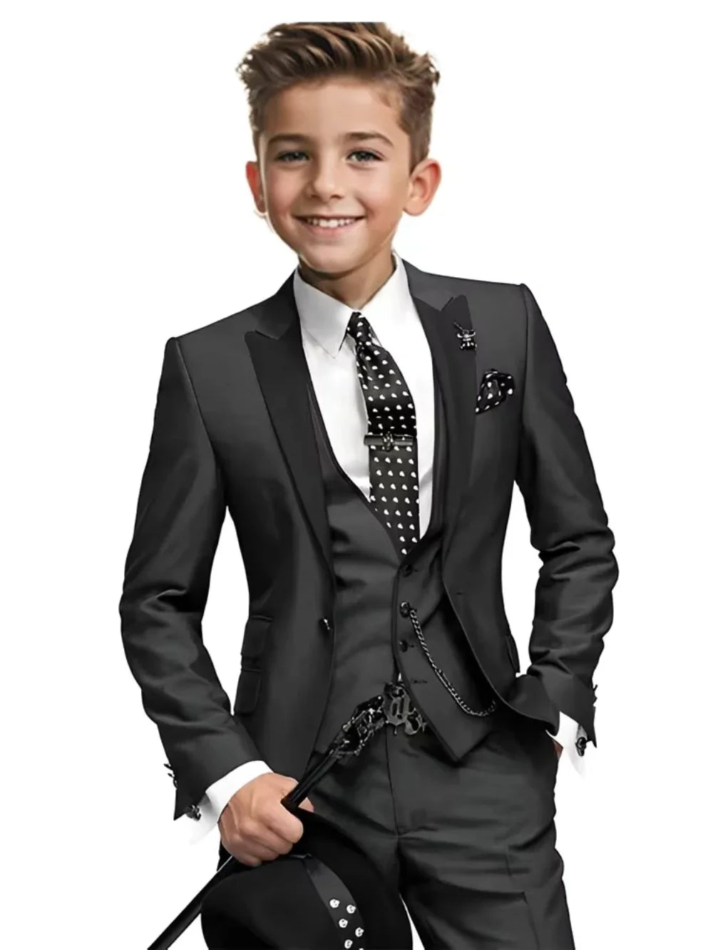 High Quality Boys Formal Suit Set 3 Pieces For Violin Performance Classy Peak Lapel Kids Slim Fit Tuxedo Birthday Party Wear