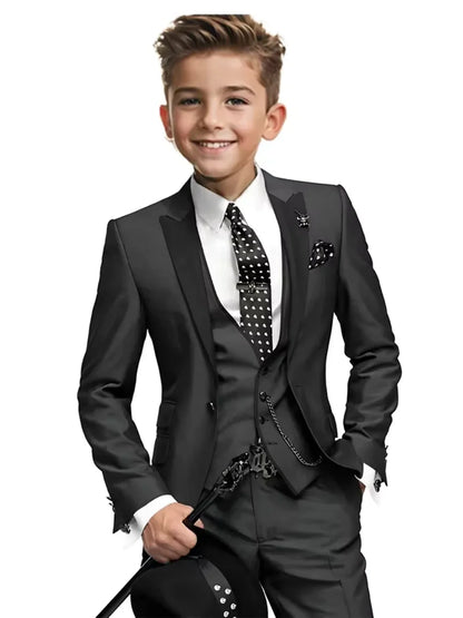 High Quality Boys Formal Suit Set 3 Pieces For Violin Performance Classy Peak Lapel Kids Slim Fit Tuxedo Birthday Party Wear